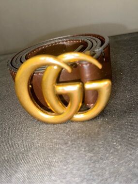 Gucci Interlocking GG Belt Brown Leather Gold Tone Buckle Size 105/42